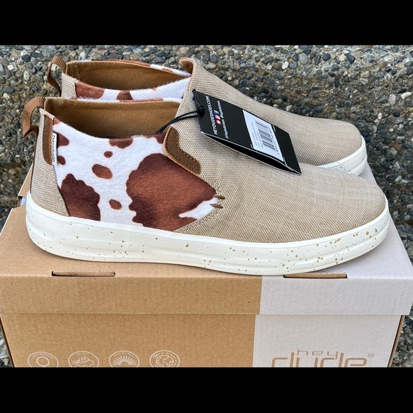 Hey Dude Shoes Emma Cow Print Chocolate 